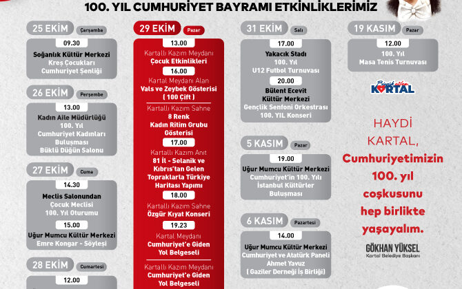 CUMHURİYET’İN 100. YILI KARTAL’DA GURUR VE COŞKU İLE KUTLANACAK